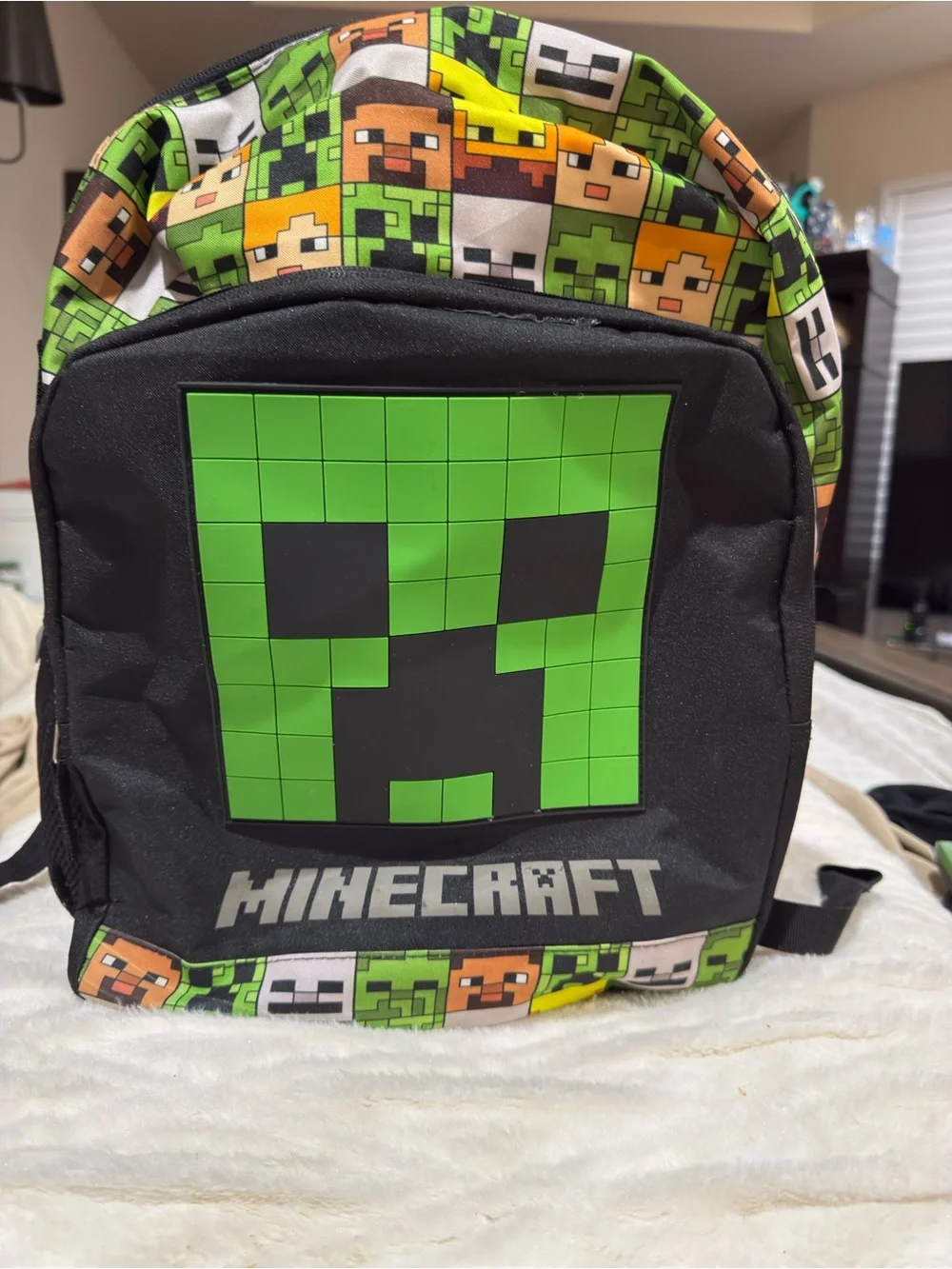 Minecraft Creeper Print Kids Backpack - Green & Black New No Tag